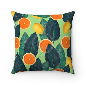 Oranges And Lemons Exotic Green Chic Square Pillow 14X14 Home Decor