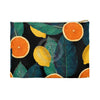 Oranges And Lemons Pattern Black Accessory Pouch Small / White Bags