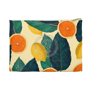 Oranges And Lemons Pattern Light Yellow Accessory Pouch Small / White Bags