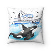 Orca And The Boat Watercolor Square Pillow 14X14 Home Decor