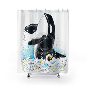 Orca Breaching Doodle Ink Art Shower Curtains 71X74 Home Decor