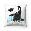 Orca Breaching Doodle Ink Square Pillow 14X14 Home Decor
