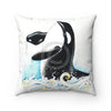 Orca Breaching Doodle Ink Square Pillow Home Decor