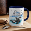 Orca Killer Whale And The Boat Watercolor Ink Accent Coffee Mug 11Oz