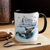 Orca Killer Whale And The Boat Watercolor Ink Accent Coffee Mug 11Oz