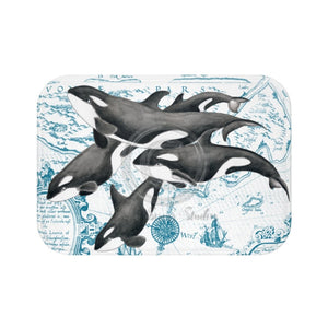 Orca Killer Whale Pod Vintage Map Chic Watercolor Bath Mat Small 24X17 Home Decor