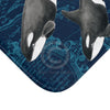 Orca Killer Whale Pod Vintage Map Navy Blue Chic Watercolor Bath Mat Home Decor