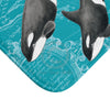 Orca Killer Whale Pod Vintage Map Teal Chic Watercolor Bath Mat Home Decor