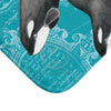 Orca Killer Whale Pod Vintage Map Teal Chic Watercolor Bath Mat Home Decor