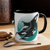 Orca Killer Whale Teal Green Circle Ink Accent Coffee Mug 11Oz