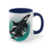 Orca Killer Whale Teal Green Circle Ink Accent Coffee Mug 11Oz