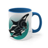 Orca Killer Whale Teal Green Circle Ink Accent Coffee Mug 11Oz