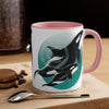 Orca Killer Whale Teal Green Circle Ink Accent Coffee Mug 11Oz