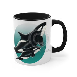 Orca Killer Whale Teal Green Circle Ink Accent Coffee Mug 11Oz Black /