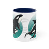 Orca Killer Whale Teal Green Circle Ink Accent Coffee Mug 11Oz Navy /