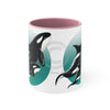Orca Killer Whale Teal Green Circle Ink Accent Coffee Mug 11Oz Pink /