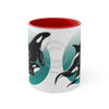 Orca Killer Whale Teal Green Circle Ink Accent Coffee Mug 11Oz Red /