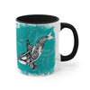 Orca Killer Whale Tlingit Tribal Teal Ink Accent Coffee Mug 11Oz