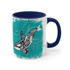 Orca Killer Whale Tlingit Tribal Teal Ink Accent Coffee Mug 11Oz