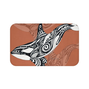 Orca Killer Whale Tribal Burnt Orange Ink Art Bath Mat 34 × 21 Home Decor