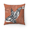 Orca Killer Whale Tribal Burnt Orange Ink Art Square Pillow 14 × Home Decor