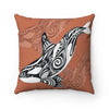 Orca Killer Whale Tribal Burnt Orange Ink Art Square Pillow Home Decor