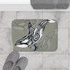 Orca Killer Whale Tribal Grey Green Evergreen Ink Art Bath Mat Home Decor