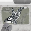 Orca Killer Whale Tribal Grey Green Evergreen Ink Art Bath Mat Home Decor