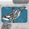 Orca Killer Whale Tribal Indigo Blue Ink Art Bath Mat Home Decor