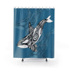 Orca Killer Whale Tribal Indigo Blue Ink Art Shower Curtain 71 × 74 Home Decor