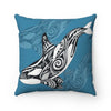 Orca Killer Whale Tribal Indigo Blue Ink Art Square Pillow 14 × Home Decor