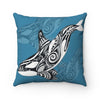 Orca Killer Whale Tribal Indigo Blue Ink Art Square Pillow Home Decor