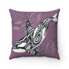 Orca Killer Whale Tribal Mauve Purple Ink Art Square Pillow Home Decor