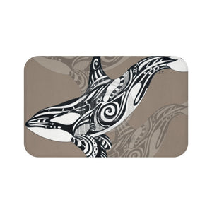 Orca Killer Whale Tribal Taupe Grey Ink Art Bath Mat 34 × 21 Home Decor