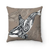 Orca Killer Whale Tribal Taupe Grey Ink Art Square Pillow Home Decor