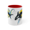 Orca Killer Whale Yellow Sun Ink Accent Coffee Mug 11Oz Red /