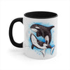 Orca Killer Whales Play Watercolor Ink Accent Coffee Mug 11Oz