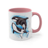 Orca Killer Whales Play Watercolor Ink Accent Coffee Mug 11Oz