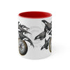 Orca Killer Whales Pod Compass Watercolor Ink Accent Coffee Mug 11Oz Red /
