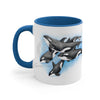 Orca Killer Whales Pod Watercolor Ink Accent Coffee Mug 11Oz Blue /
