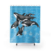 Orca Killer Whales Sky Blue Vintage Map Shower Curtain 71X74 Home Decor