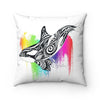 Orca Tribal Rainbow Watercolor Art Square Pillow 14X14 Home Decor