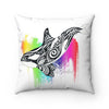 Orca Tribal Rainbow Watercolor Art Square Pillow Home Decor