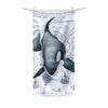 Orca Whale Ancient Blue Map Polycotton Towel Bath 30X60 Home Decor