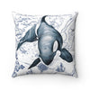 Orca Whale Ancient Map Blue Square Pillow 14X14 Home Decor