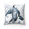 Orca Whale Ancient Map Blue Square Pillow Home Decor