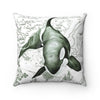 Orca Whale Ancient Map Green Square Pillow 14X14 Home Decor