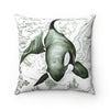 Orca Whale Ancient Map Green Square Pillow Home Decor