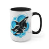 Orca Whale Blue Circles Ink Art Two-Tone Coffee Mugs 15Oz / Black Mug