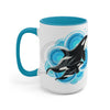 Orca Whale Blue Circles Ink Art Two-Tone Coffee Mugs 15Oz / Light Mug